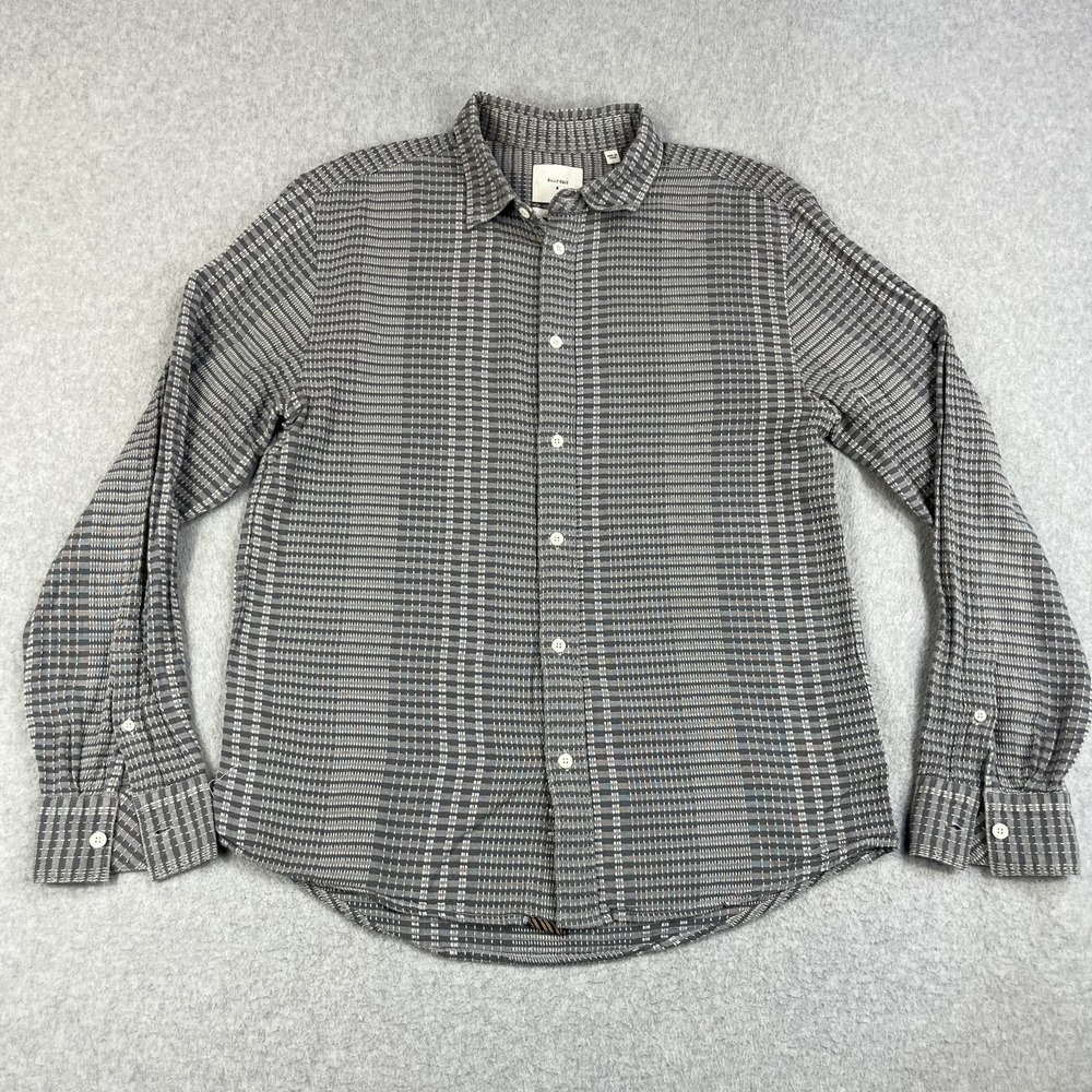Billy Reid Button Up Shirt Men's Medium Gray Plaid Standard Spread Collar Cotton